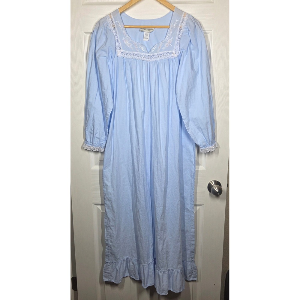 VTG The Vermont Country Store Cotton Lawn Nightgown Lace Floral Embroidered L‎